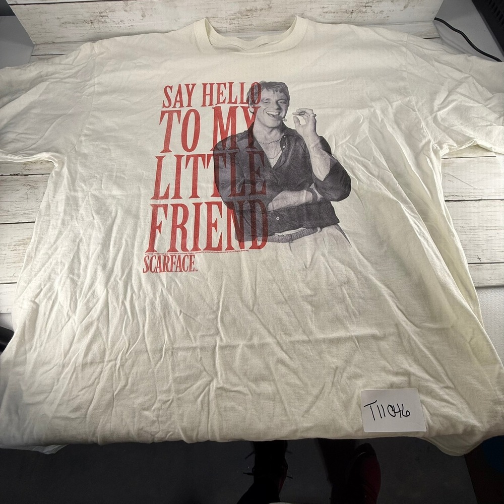 Scarface Say Hello To My Little‎ Friend Graphic T-Shirt Mens XL Off White